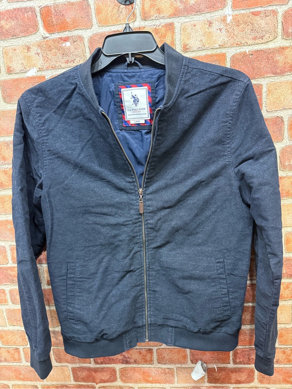 U.S. Polo Assn. Men's Dark Navy cotton blend Zip-Up preppy Bomber jacket